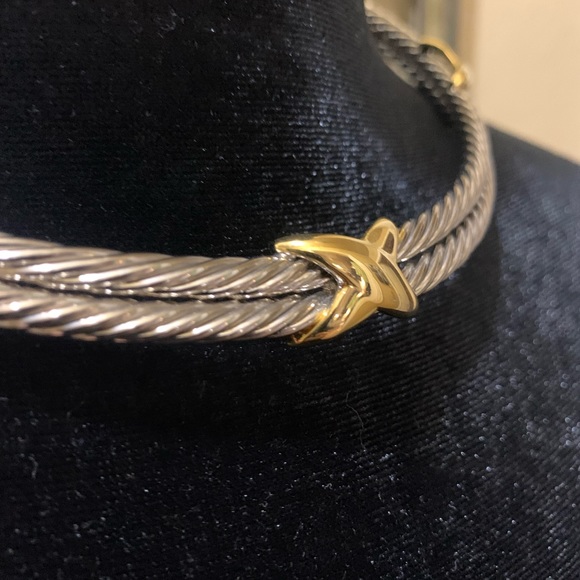 Classic 3 Double X Cable Choker Necklace and Earring Set in Gold & Silver Tones - Picture 3 of 6